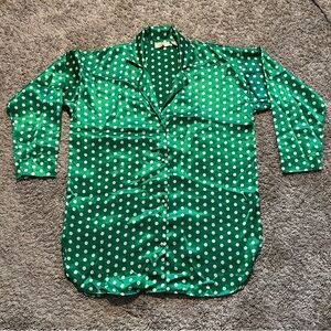 Vintage Victoria’s Secret Gold Label Green White Satin Polka dot nightshirt SM